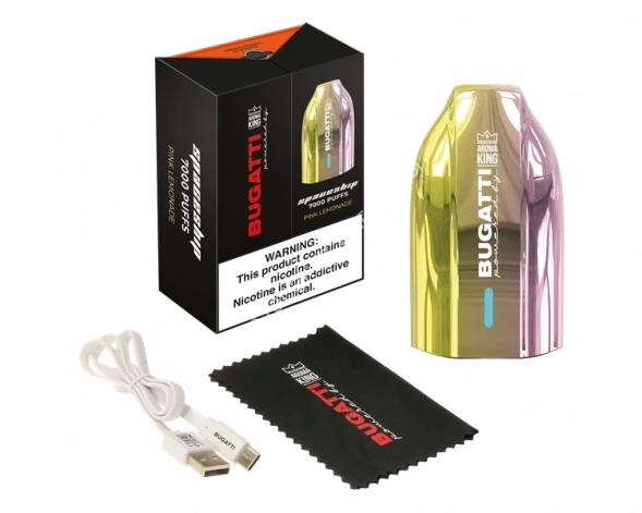 Электронные сигареты Bugatti Aroma King pink lemonade 7000 затяжек с подзарядкой Type-C оптом   