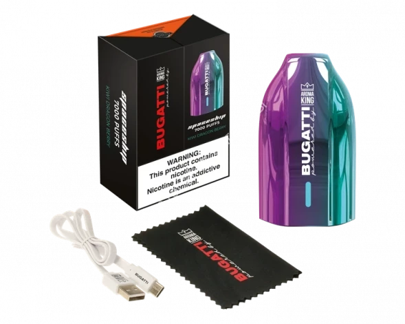 Электронные сигареты Bugatti Aroma King kiwi dragon berry 7000 затяжек с подзарядкой Type-C оптом     