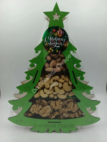 Подарочный набор орехов Елочка в деревянной упаковке (200-250)г оптом 