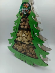 Подарочный набор орехов Елочка в деревянной упаковке (200-250)г оптом